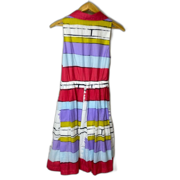 Anthropologie Floreat Multicolor Paint Stripe Fit & Flare Sleeveless Dress Sz 6 - Picture 8 of 15
